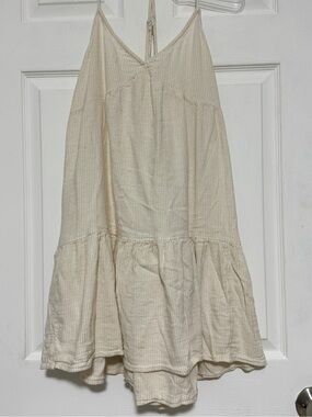 aerie Cream Stripe Textured Spaghetti-Strap Sundress